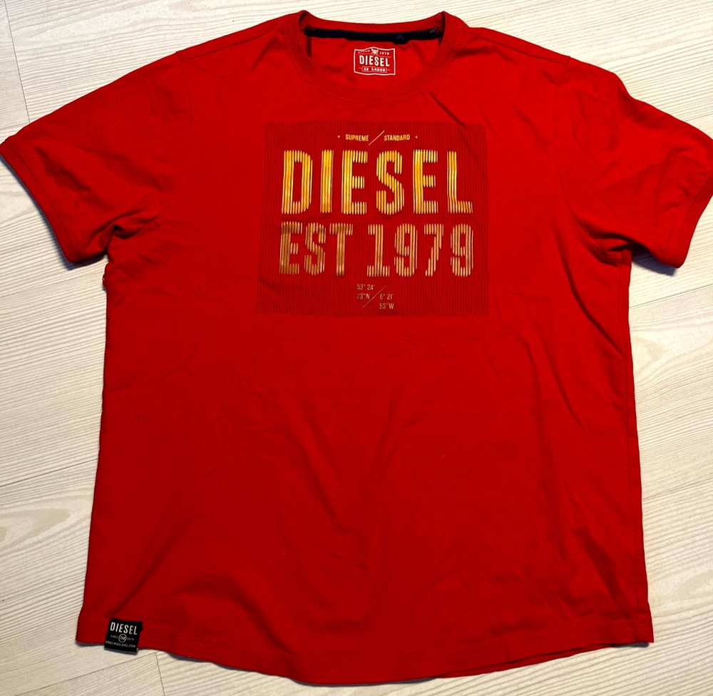 Diesel T Shirt Mens 2XL Red Cotton T-Diegor Graphic Casual Short Sleeve Pullover