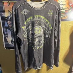 Affliction Shirt Mens XL Thermal Gray Y2K Skull Cross Wings Grunge Reversible