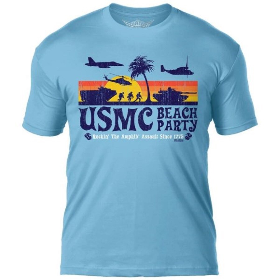 USMC Beach Party Blue T-Shirt- Vintage Amphibious Assault US Marine Corps Shirt