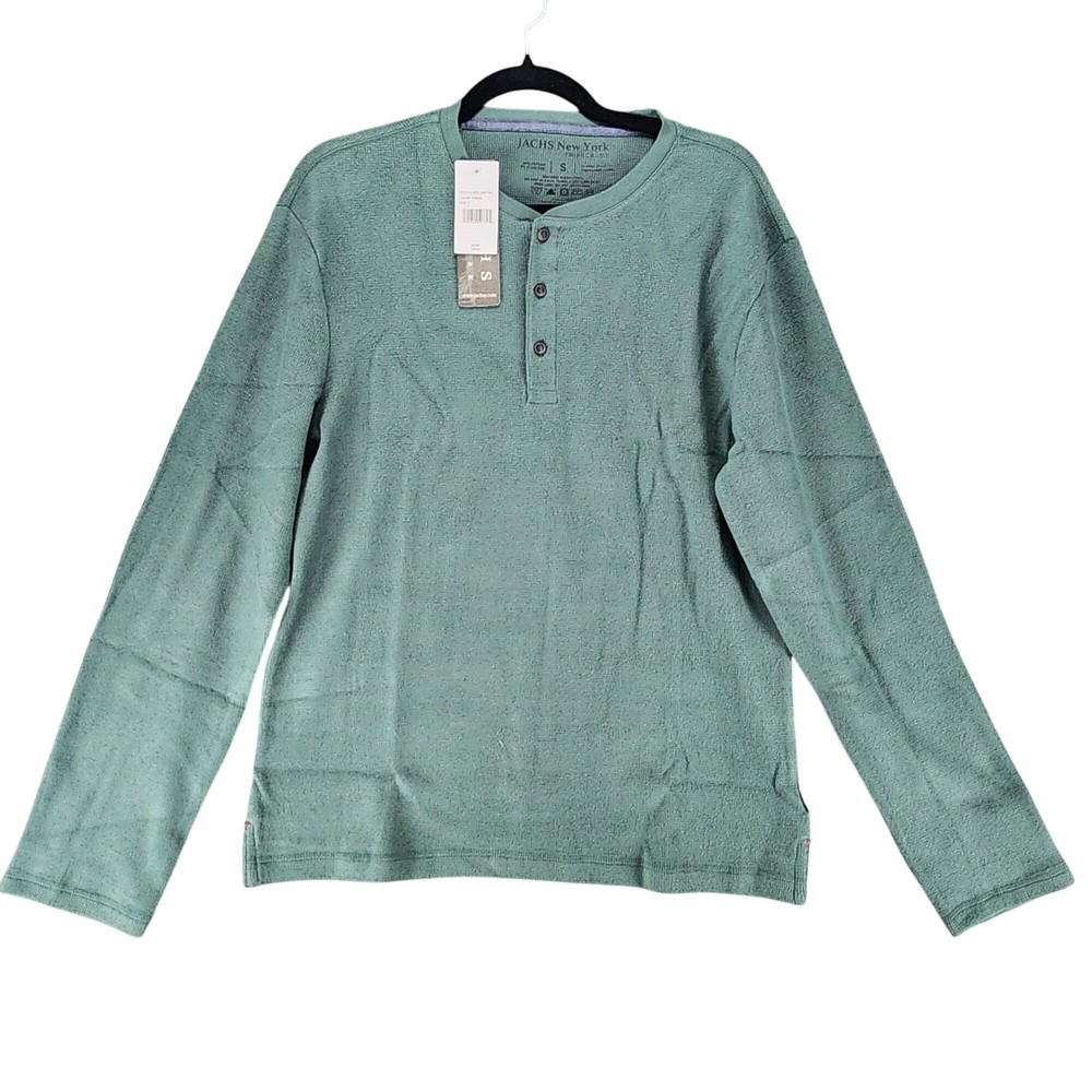 Jachs Shirt Mens Small Green Long Sleeve Pullover Waffle Henley *NWT*