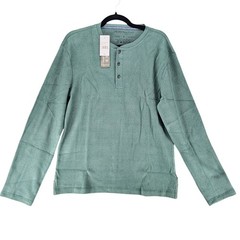 Jachs Shirt Mens Small Green Long Sleeve Pullover Waffle Henley *NWT*