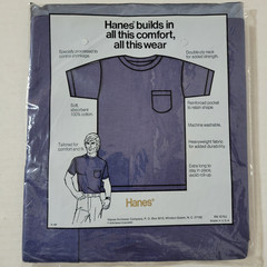 Vintage Hanes Dark Blue 1976 Single Stitch Pocket T-Shirt Men’s S (34-36) Cotton