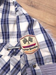Henry Choice Blue Jeans Men’s XL Shirt Daytona Speedway Gasoline Racing Patches