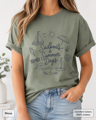 Sailboats & Summer Days Comfort Colors Tee, Nautical Coastal Shirt
