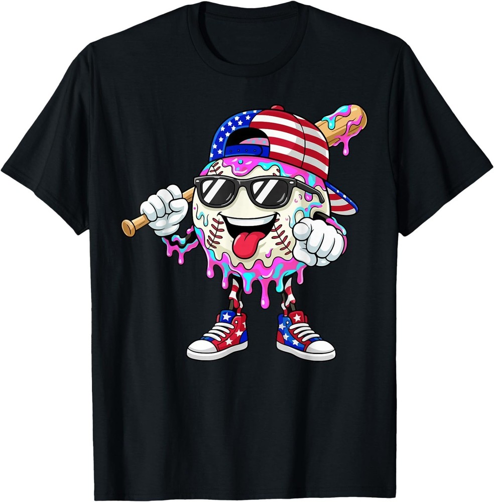 Baseball Drip Ice Cream Boys Kids Baseball Drip 4th of July Kid Adult T-Shirt