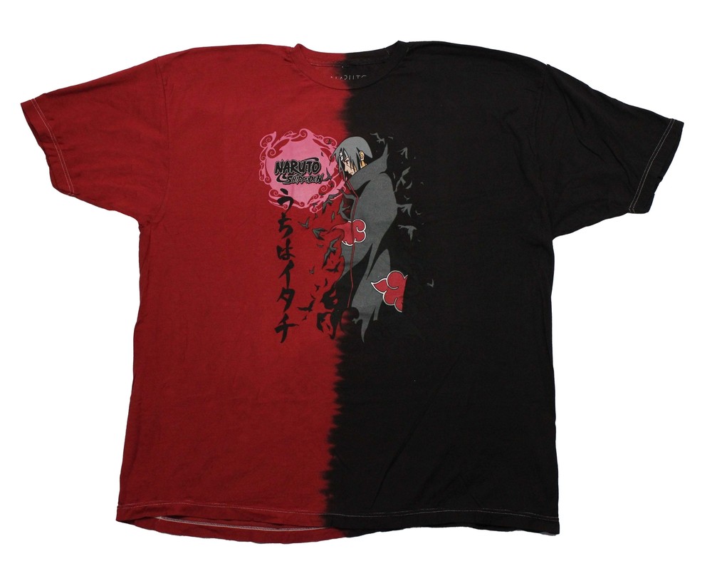 Naruto Shippuden New Adult T-Shirt – Split Tie Dye Itachi Birds Facing Logo