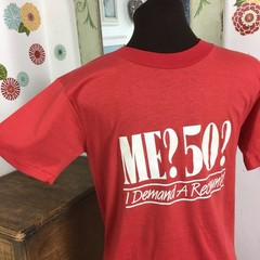 Vintage Funny Graphic Tee, 80s Novelty T-Shirt, Ched 50th Birthday Old Age XS-S