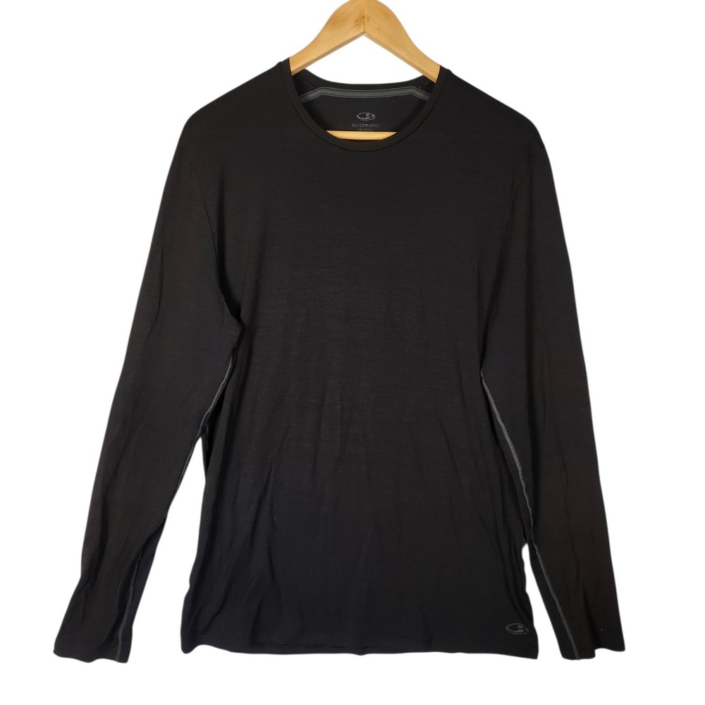 Icebreaker Merino Wool Top Men’s XL Black Long Sleeve Crew Neck Base Layer