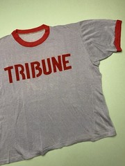 True Vintage 1970s Tribune Newspaper Ringer T-Shirt Single Stitch Acrylic Boxy