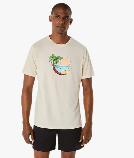 ASICS® Men’s MEDIUM Palm In The Sun “Get Outside” Short Sleeve T-Shirt – Oatmeal