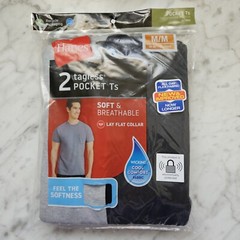 Hanes 2 Pack MEDIUM 38-40″ Pocket Tshirts Soft Breathable Cool Wicking Fabric