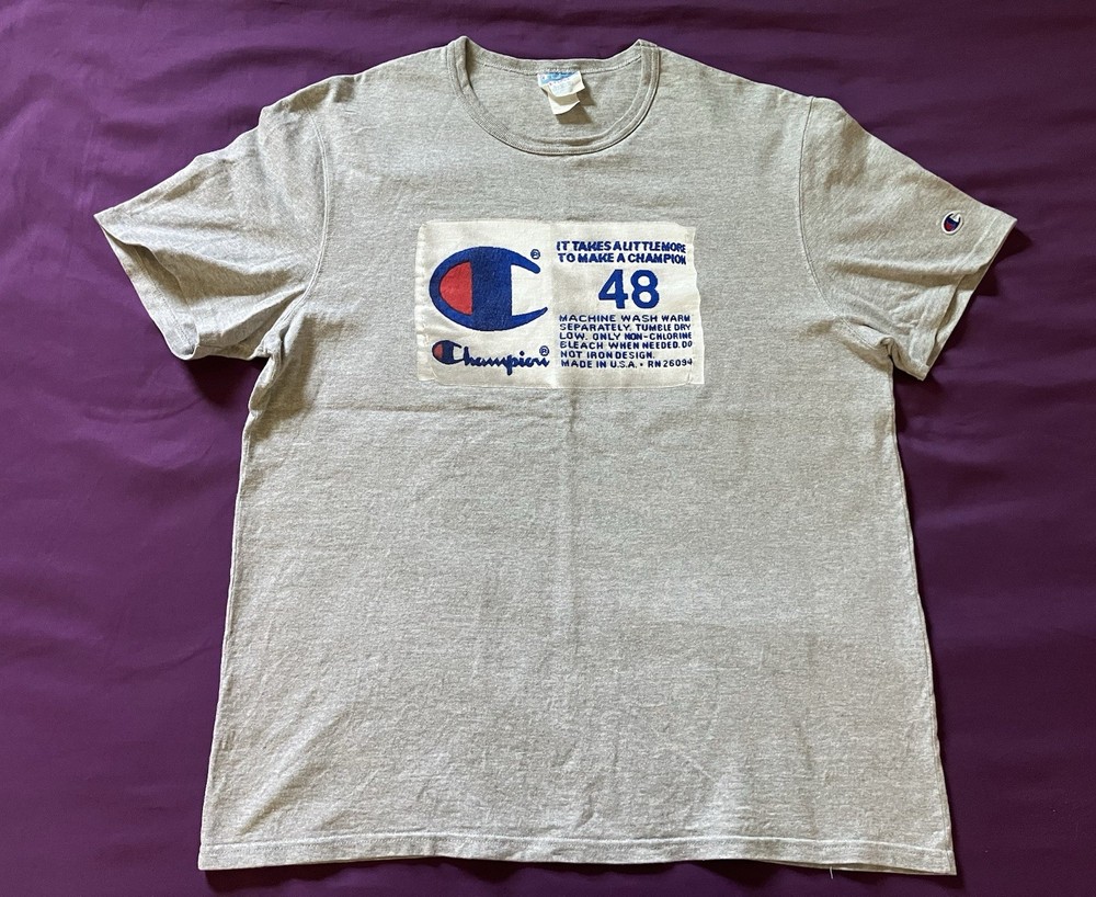 Vintage Champion 48 Classic Sports Jersey Tag T-shirt Mens XL Heather Gray