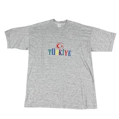VTG Turkiye / Turkey Embroidered Grey T-Shirt Sz XL
