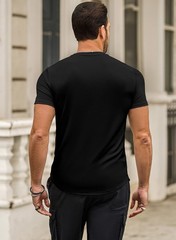 Mens Short Sleeve Black T Shirt Muscle Slim Fitted Summer Longline Stretch Te…