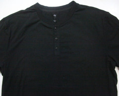 Large Dip Black Solid Short Sleeve 3-Button Sleep Poly Spandex T-Shirt Top V12