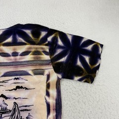 Legian Bali Shirt Mens Large L Purple Tie Dye Batik Abstract Henley Short Sleeve