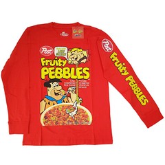 Cakeworthy x Fruity Pebbles Cereal Long Sleeve T-Shirt Top Red The Flintstones