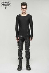 Devil Fashion Punk Men Mesh Tops Asymmetrical Hem Drawstring Decoration T-shirts