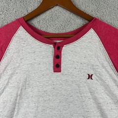 Hurley Buckle Henley Mens XXL 3/4 Sleeve Shirt Grey Red Raglan Premium Fit