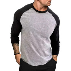 Mens Contrast Baseball Long Sleeve T Shirt Casual Top 100% POLYSTER 4 Colours UK
