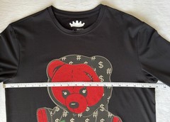 Men’s Heads or Tails Long Sleeve Rhinestone Teddy Bear Tee Shirt – NWOT – Black