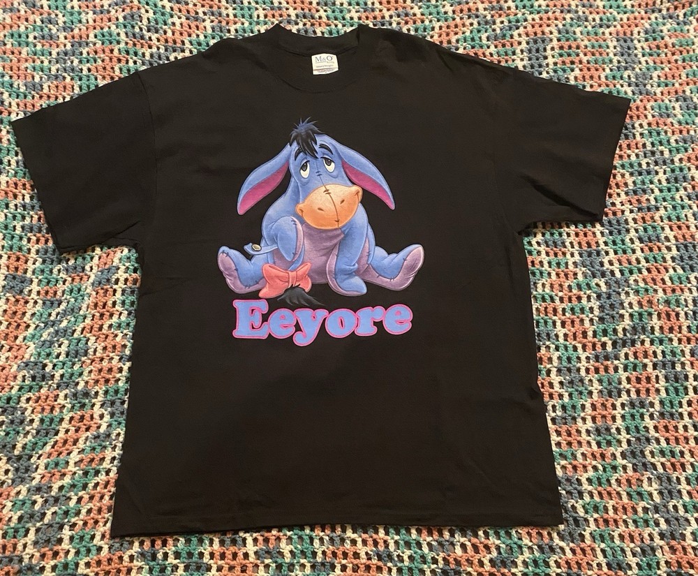 Vintage Eeyore Black TShirt Sz XL (23in W X 30in L) M&O KNITS HEAVYWEIGHT Disney