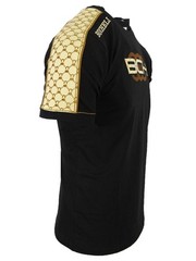 Mens T-Shirt Bucheli Italian Shoulder Stripe 3-D Chest Logo Slim Fit Crew Neck