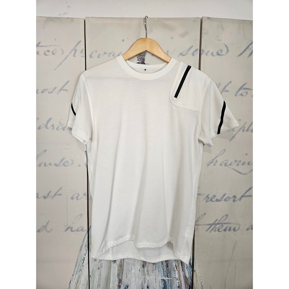 Paskho Performance Tee S White Asymmetrical Zipper Techwear Gorpcore Sport