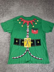 Holiday Time Shirt Mens XL Green Elf Costume Candy Cane Christmas Graphic Tee