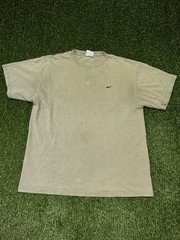 Vintage 90s Thrashed And Faded Army Green Nike Embroidered Swoosh T Shirt Size-L