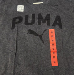 Puma Mens M Logo T-Shirt Dry Cell Tee Dark Heather Gray Short Sleeve Poly Cotton
