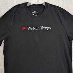 The Nike Tee Shirt Mens Medium Black We Run Things Embroidered Logo Check Swoosh