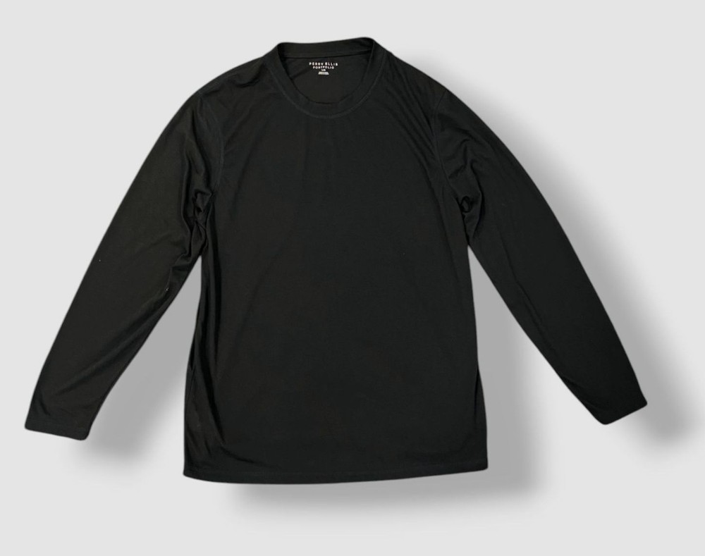 Perry Ellis Men’s Black Long-Sleeve Stretch Crewneck Shirt Top Size L