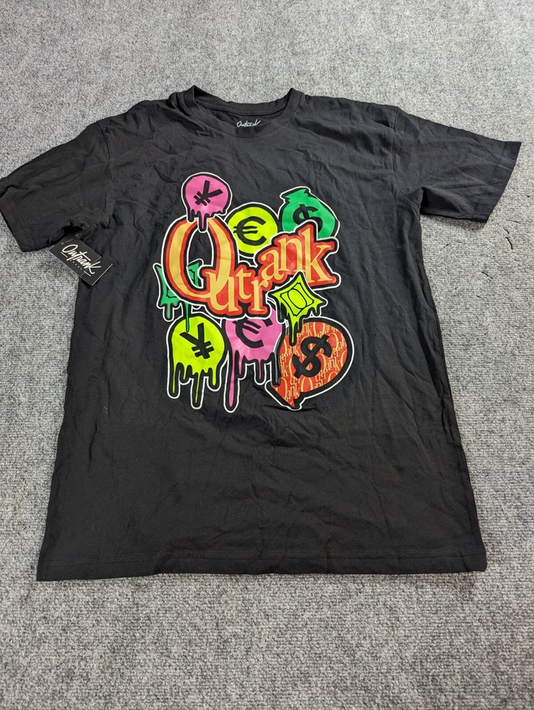 Outrank T-Shirt Men’s L Black Graphic Print Money Bags NWT