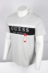Guess Men’s Rickinson Logo Crew T Shirt Embroidered Light Heather Gray Black