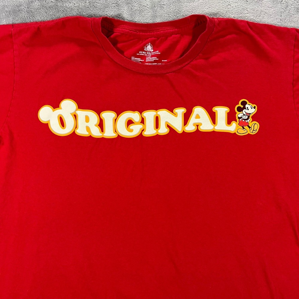 DISNEY T-Shirt Mens XXL Red Mickey Mouse Original Graphic Tee Retro Casual