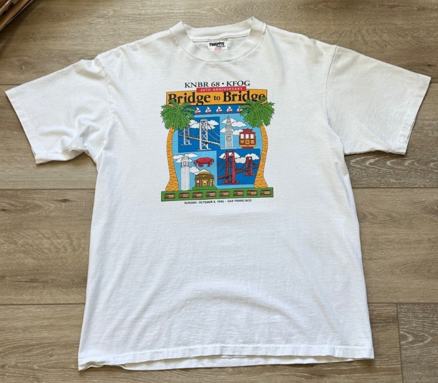 Vintage Bridge to Bridge Race T Shirt KNBR 68 KFOG Men’s Size Large Made in USA