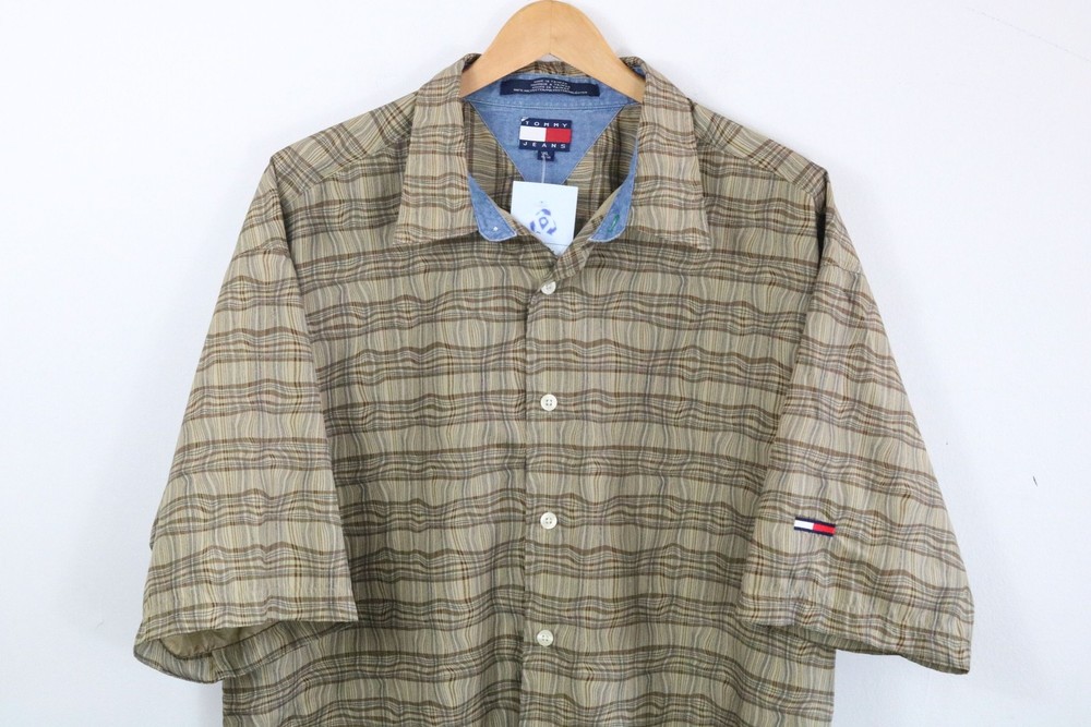 Tommy-Hilfiger-Jeans Plaid Shirt | Vintage 2000s Camp Collar Short Sleeve Button