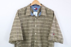 Tommy-Hilfiger-Jeans Plaid Shirt | Vintage 2000s Camp Collar Short Sleeve Button
