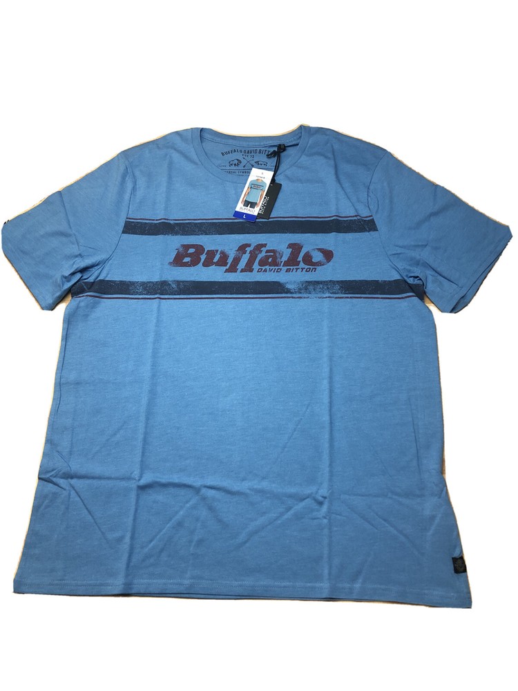Buffalo David Bitton Mens Blue Graphic Tee T-Shirt Crew LARGE NWT