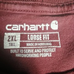 Carhartt K87 Pocket T-Shirt Men’s 2XL Tall Burgundy Loose Fit Heavyweight…
