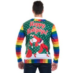 Faux Real Men’s 3D Ugly Christmas Sweater Long Sleeve T-Shirt, Holigays, Small