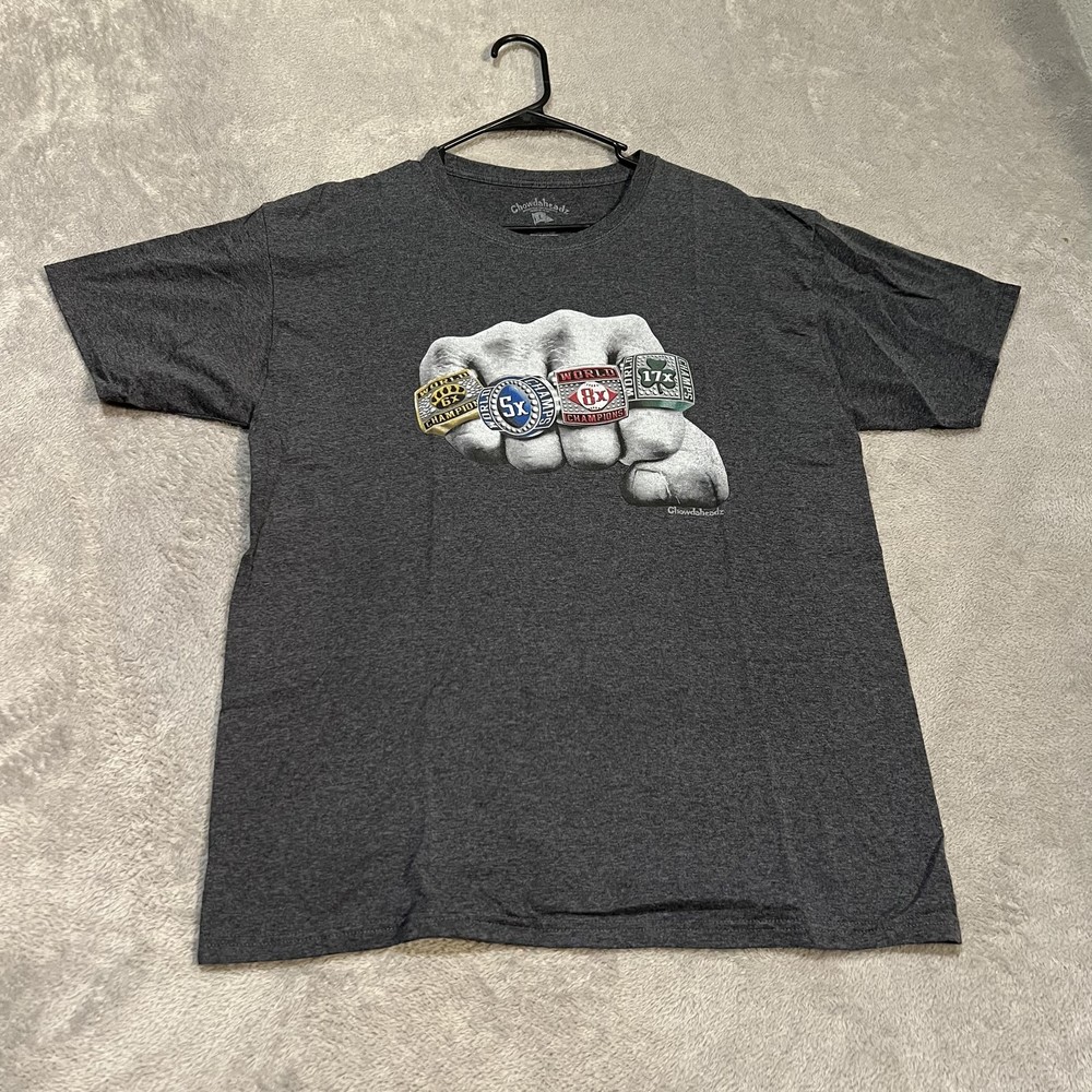 Boston Sports Championship Rings Shirt Mens Large Gray Chowdaheadz Graphic Tee