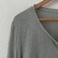 Pact Organic Cotton Henley T Shirt Womens Size L Green Gray Sustainable