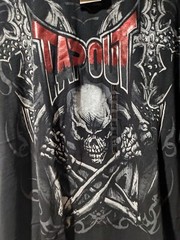 Vintage Y2K TapOut UFC MMA Skull Skeleton Red Foil Black XX-Large T-Shirt