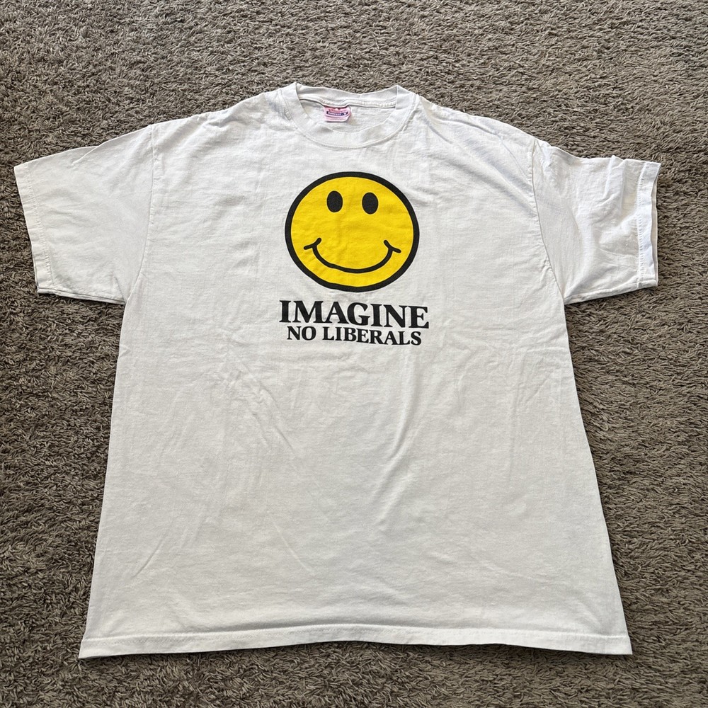 Vintage Smiley Face Imagine No Liberals Classic tee T Shirt Unisex XL Extra