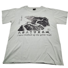 VTG I Have Climbed Up the Great Wall Graphic China T-Shirt Size L Sage Green