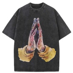 100% Cotton Oversized T-Shirt Tattoo Praying Hands Vintage Streetwear Unisex Tee