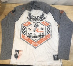 American Fighter Long Sleeve Top Small Pullover w/ Hood White Orange Gray