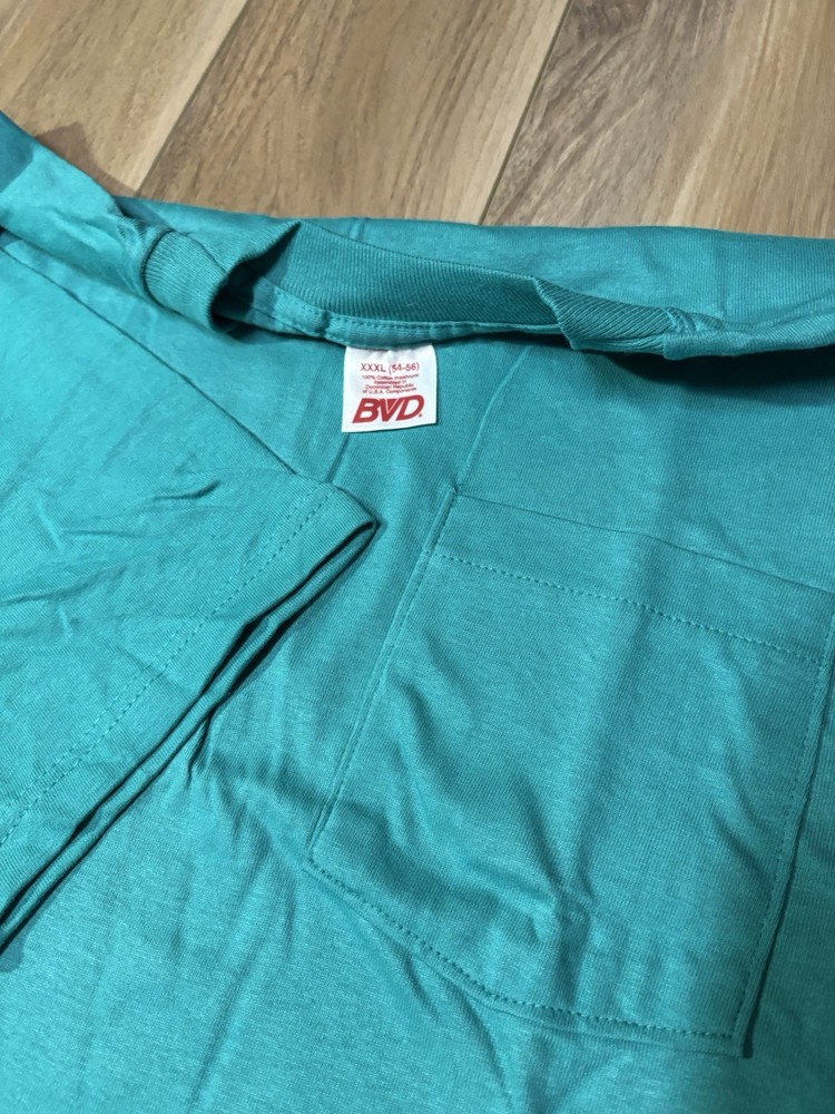 Vintage 90s BVD Blue Green Teal Pocket Shirt Mens 3XL Blank Cotton Short Sleeve
